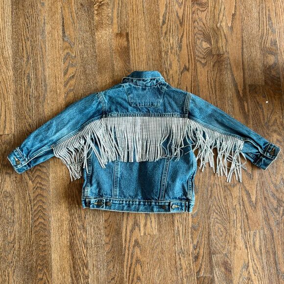 GIRLS Rhinestone Fringe Jean Jacket Handmade Cowgirl Ranch XS